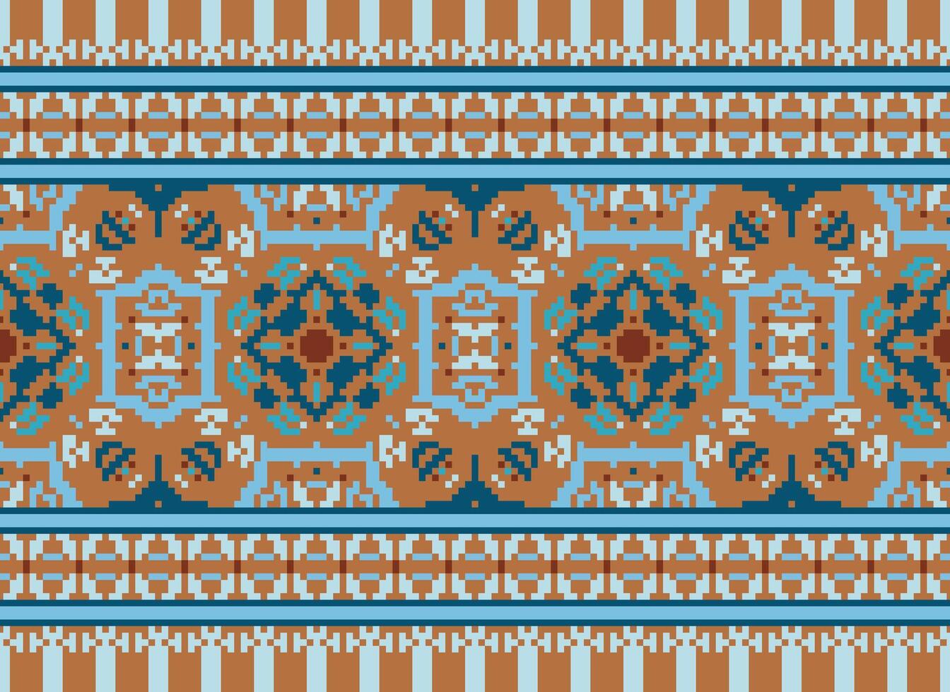 Nature vintages cross stitch traditional ethnic pattern paisley flower Ikat background abstract Aztec African Indonesian Indian seamless pattern for fabric print cloth dress carpet curtains and sarong vector