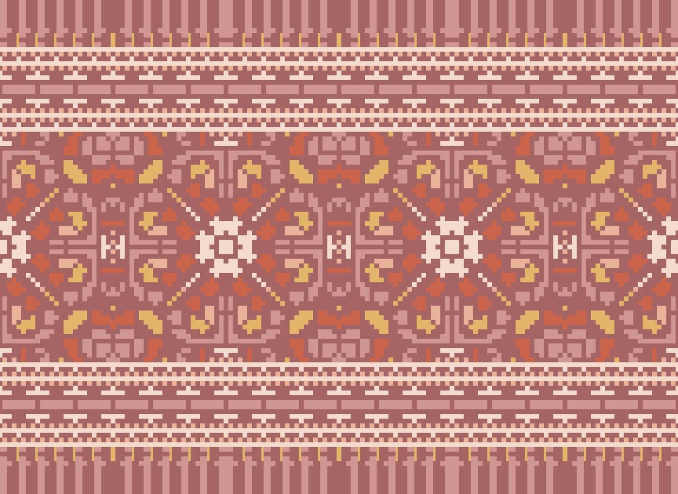 Cross Stitch Embroidery. Ethnic Patterns. Native Style. Traditional Design for texture, textile, fabric, clothing, Knitwear, print. Geometric Pixel Horizontal Seamless Vector. vector