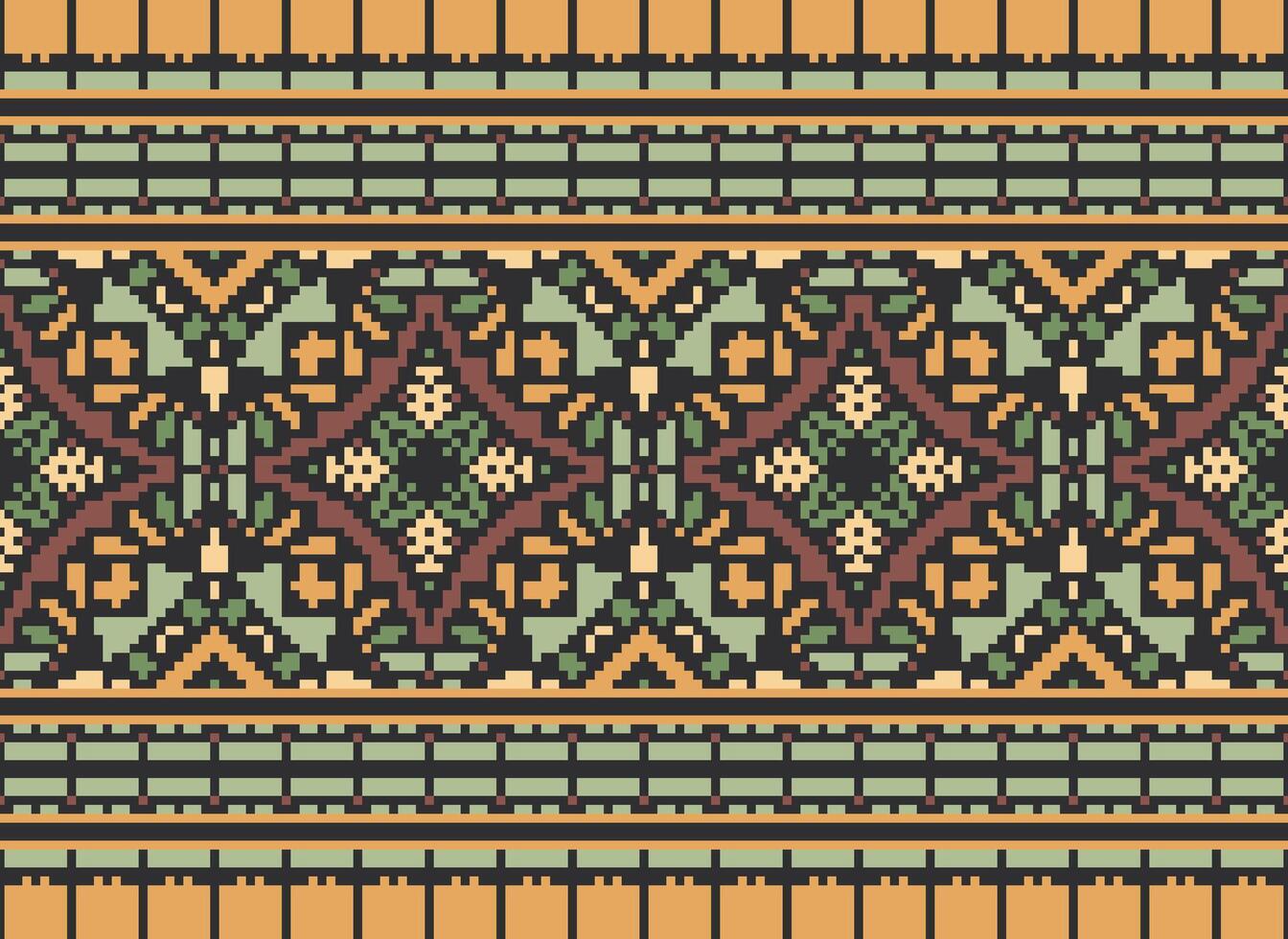 Nature vintages cross stitch traditional ethnic pattern paisley flower Ikat background abstract Aztec African Indonesian Indian seamless pattern for fabric print cloth dress carpet curtains and sarong vector
