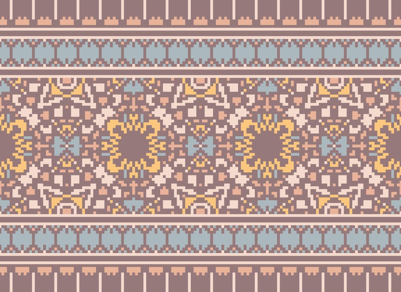 Pixel Ethnic pattern vector background. seamless pattern traditional, Design for background, wallpaper, Batik, fabric, carpet, clothing, wrapping, and textile.ethnic pattern Vector illustration.