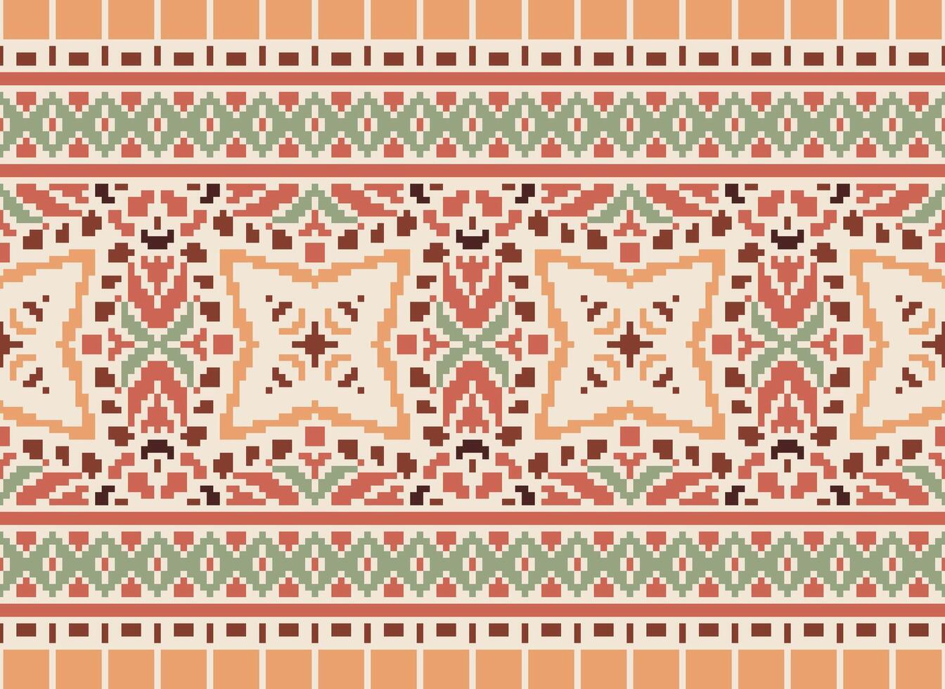 Nature vintages cross stitch traditional ethnic pattern paisley flower Ikat background abstract Aztec African Indonesian Indian seamless pattern for fabric print cloth dress carpet curtains and sarong vector