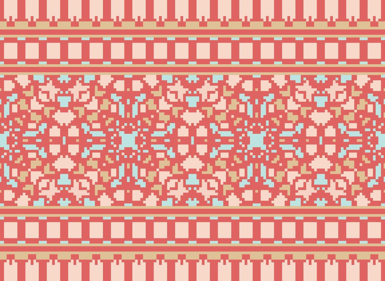 Pixel Ethnic pattern vector background. seamless pattern traditional, Design for background, wallpaper, Batik, fabric, carpet, clothing, wrapping, and textile.ethnic pattern Vector illustration.