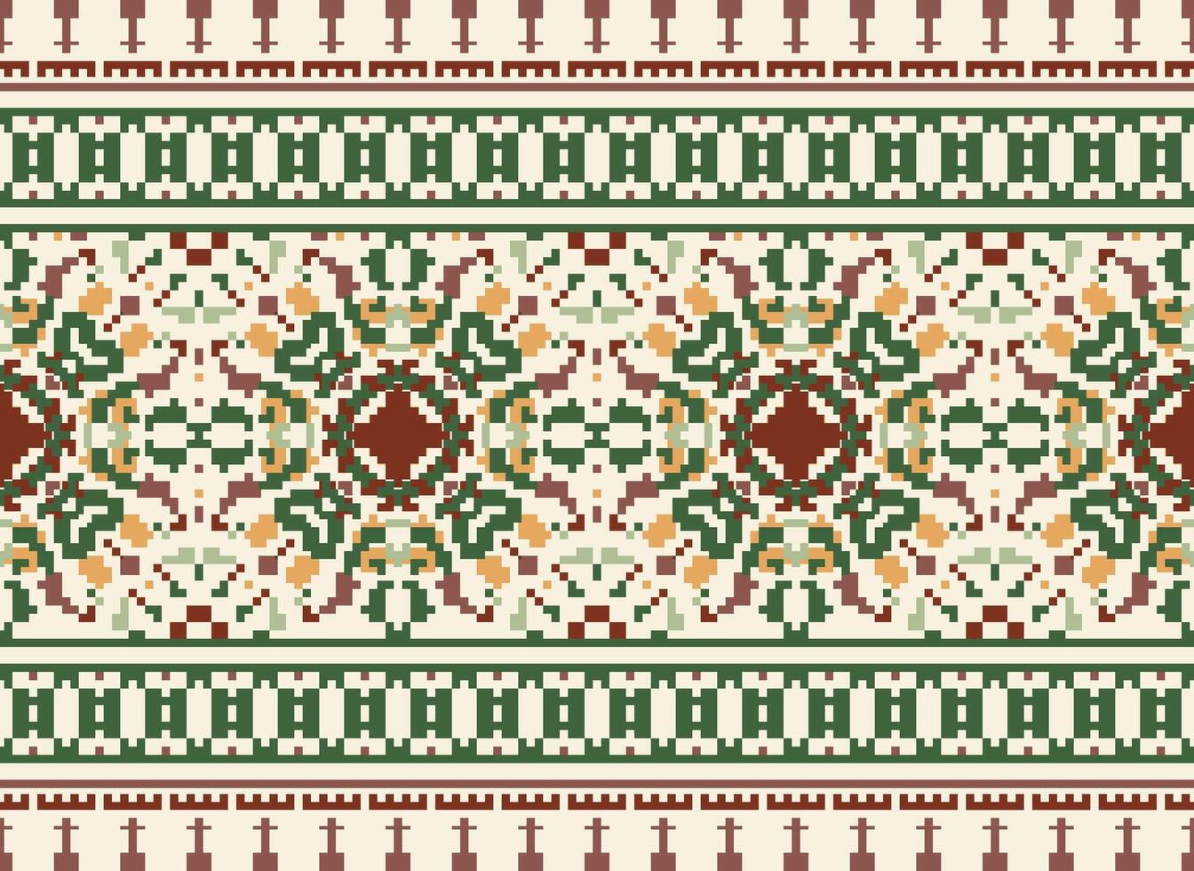 Pixel Ethnic pattern vector background. seamless pattern traditional, Design for background, wallpaper, Batik, fabric, carpet, clothing, wrapping, and textile.ethnic pattern Vector illustration.