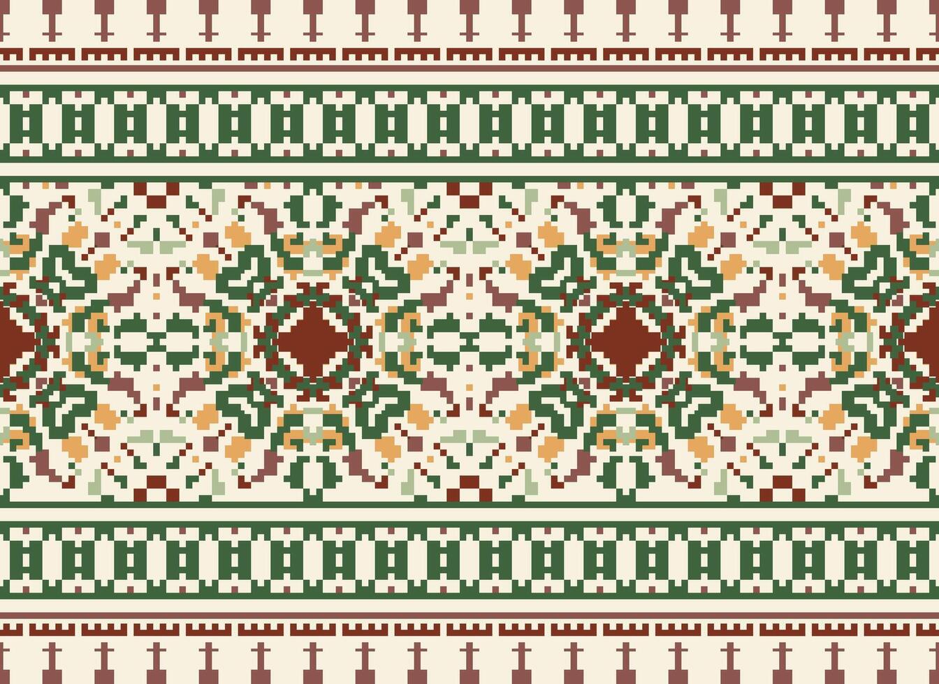 Pixel Ethnic pattern vector background. seamless pattern traditional, Design for background, wallpaper, Batik, fabric, carpet, clothing, wrapping, and textile.ethnic pattern Vector illustration.