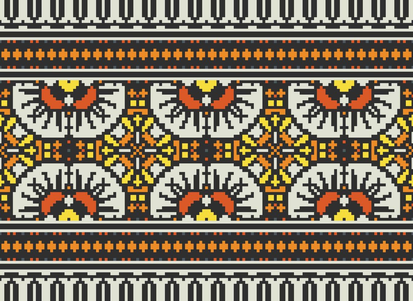Pixel Ethnic pattern vector background. seamless pattern traditional, Design for background, wallpaper, Batik, fabric, carpet, clothing, wrapping, and textile.ethnic pattern Vector illustration.