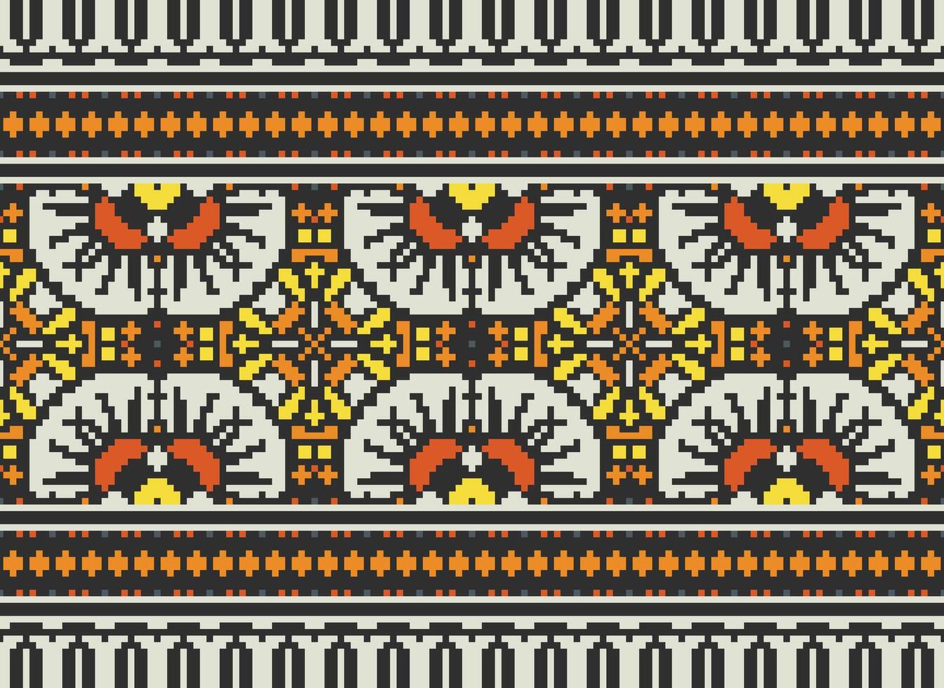 Pixel Ethnic pattern vector background. seamless pattern traditional, Design for background, wallpaper, Batik, fabric, carpet, clothing, wrapping, and textile.ethnic pattern Vector illustration.