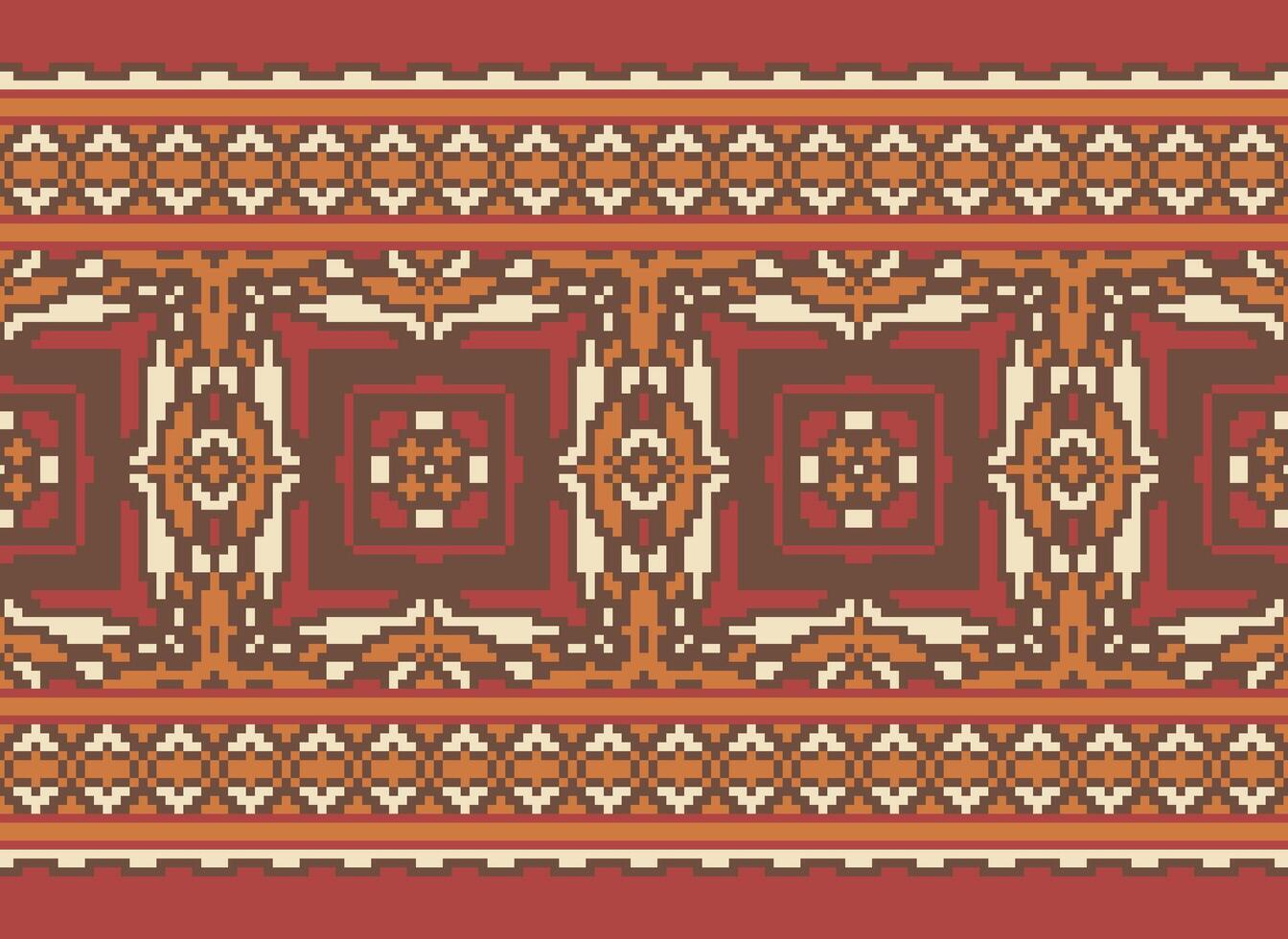 Pixel Ethnic pattern vector background. seamless pattern traditional, Design for background, wallpaper, Batik, fabric, carpet, clothing, wrapping, and textile.ethnic pattern Vector illustration.