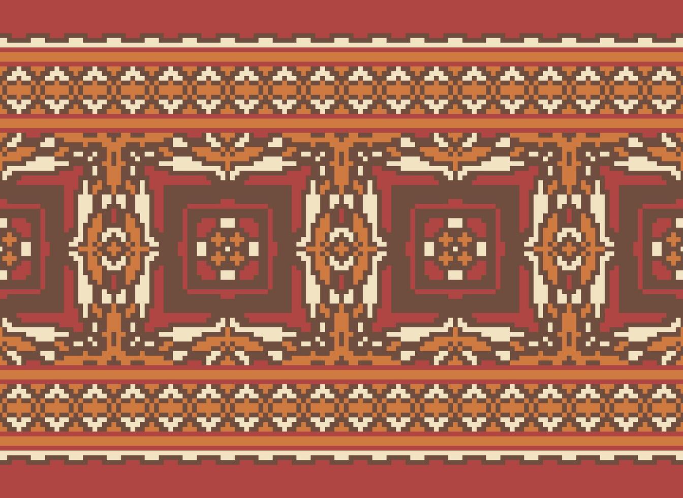 Pixel Ethnic pattern vector background. seamless pattern traditional, Design for background, wallpaper, Batik, fabric, carpet, clothing, wrapping, and textile.ethnic pattern Vector illustration.