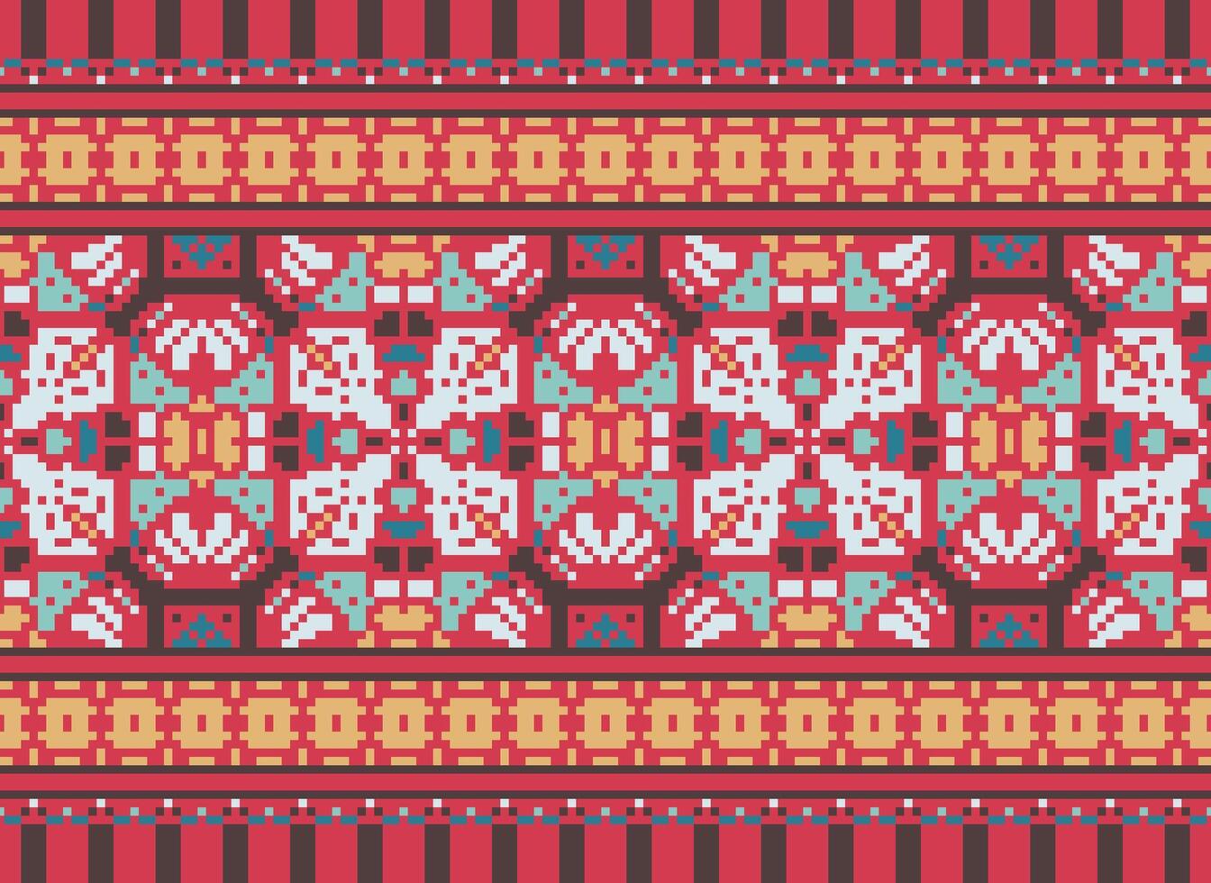 Nature vintages cross stitch traditional ethnic pattern paisley flower Ikat background abstract Aztec African Indonesian Indian seamless pattern for fabric print cloth dress carpet curtains and sarong vector