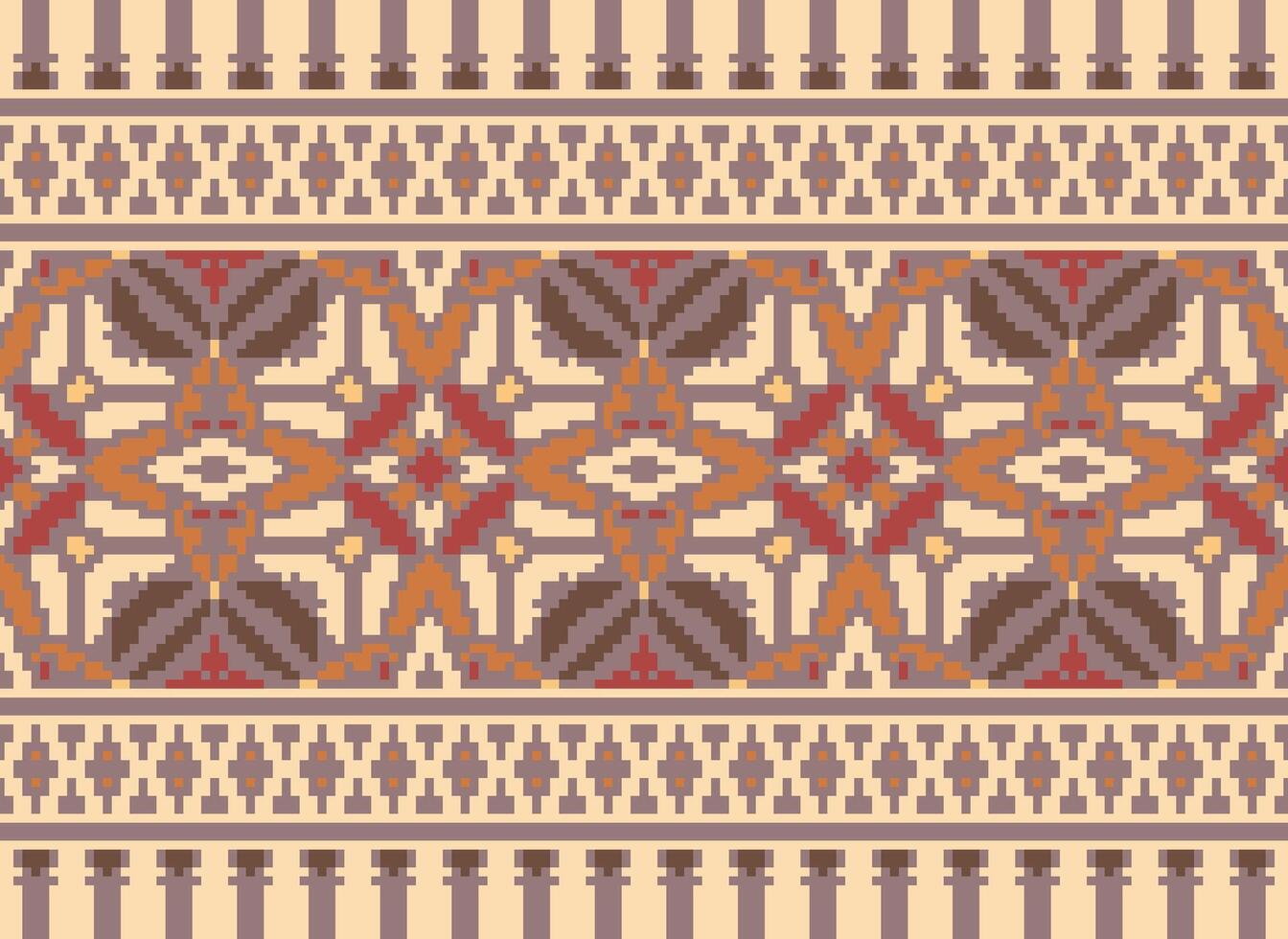 Pixel Ethnic pattern vector background. seamless pattern traditional, Design for background, wallpaper, Batik, fabric, carpet, clothing, wrapping, and textile.ethnic pattern Vector illustration.