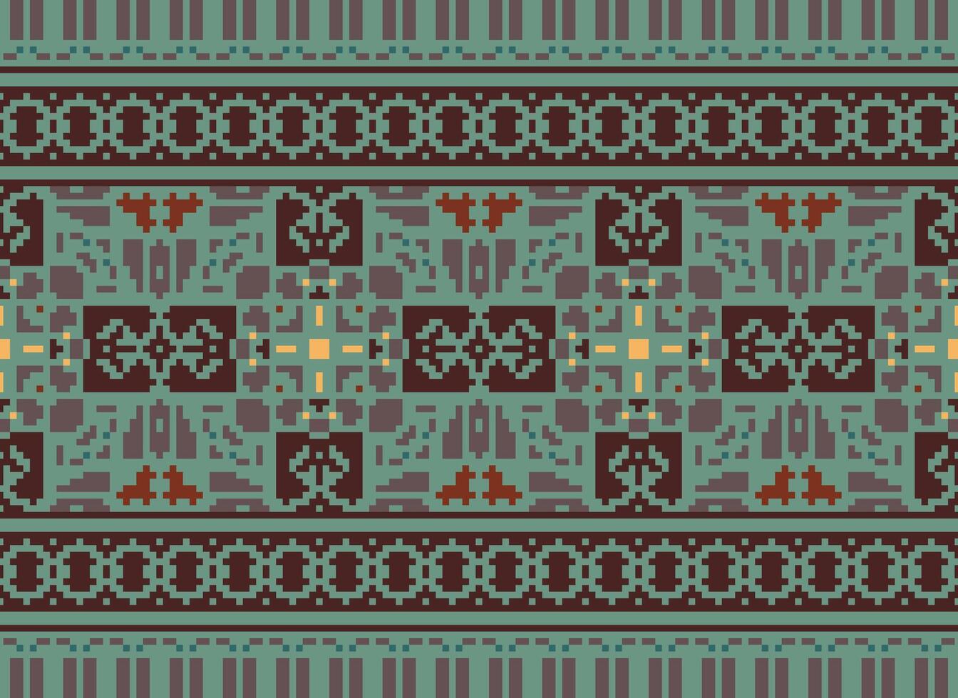 Pixel Ethnic pattern vector background. seamless pattern traditional, Design for background, wallpaper, Batik, fabric, carpet, clothing, wrapping, and textile.ethnic pattern Vector illustration.