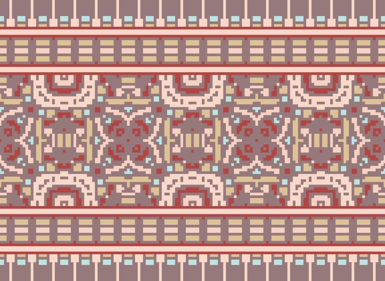 Pixel Ethnic pattern vector background. seamless pattern traditional, Design for background, wallpaper, Batik, fabric, carpet, clothing, wrapping, and textile.ethnic pattern Vector illustration.