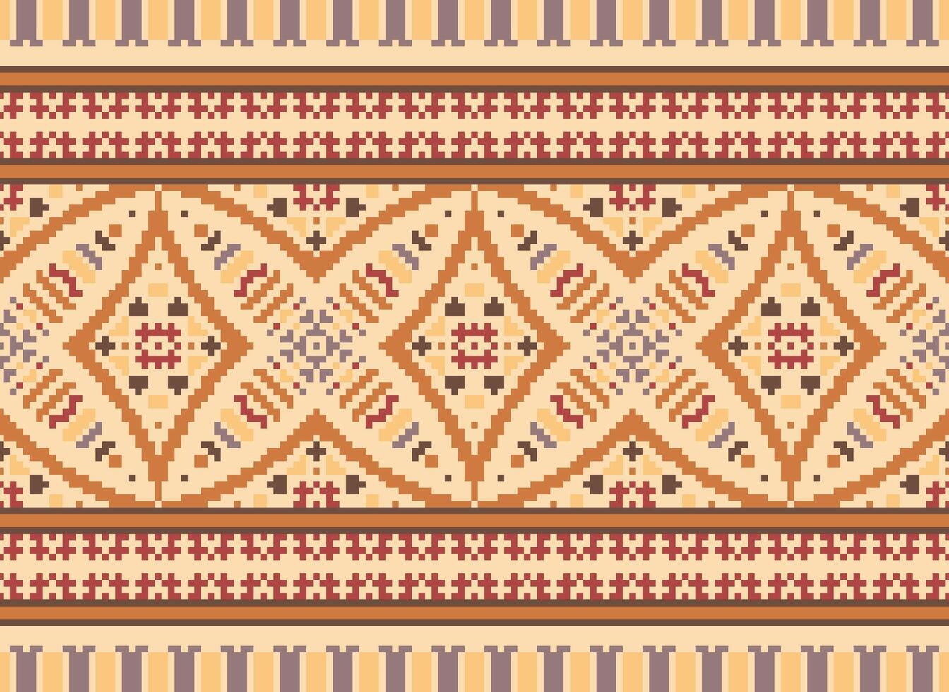 Pixel Ethnic pattern vector background. seamless pattern traditional, Design for background, wallpaper, Batik, fabric, carpet, clothing, wrapping, and textile.ethnic pattern Vector illustration.
