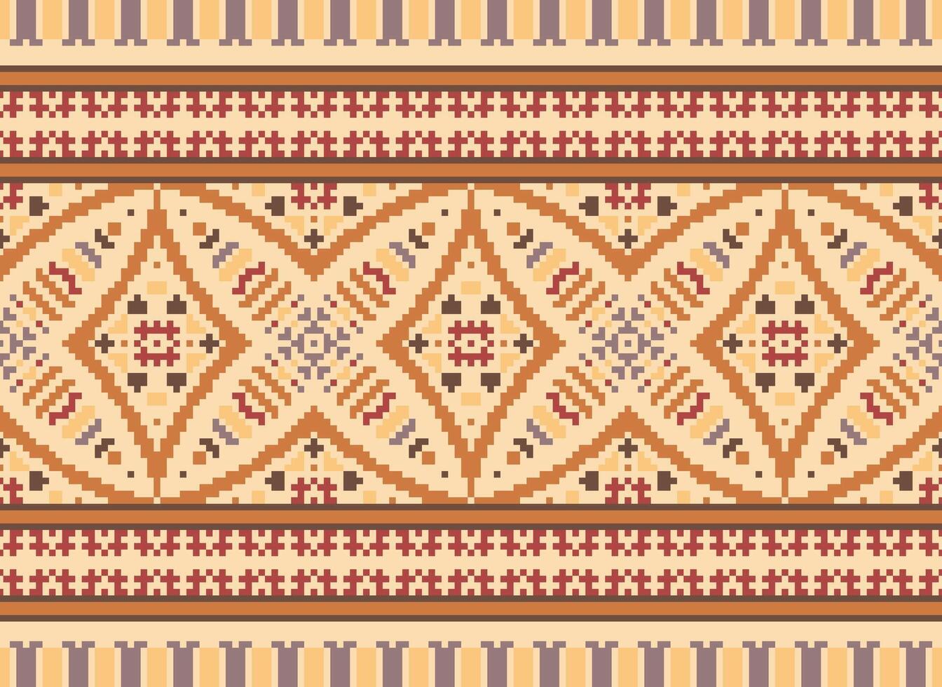 Pixel Ethnic pattern vector background. seamless pattern traditional, Design for background, wallpaper, Batik, fabric, carpet, clothing, wrapping, and textile.ethnic pattern Vector illustration.