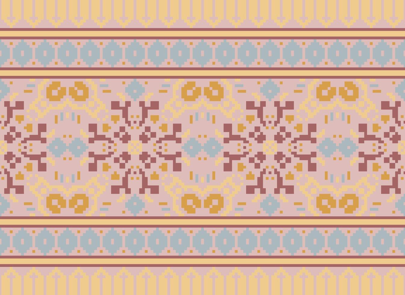 Pixel Ethnic pattern vector background. seamless pattern traditional, Design for background, wallpaper, Batik, fabric, carpet, clothing, wrapping, and textile.ethnic pattern Vector illustration.