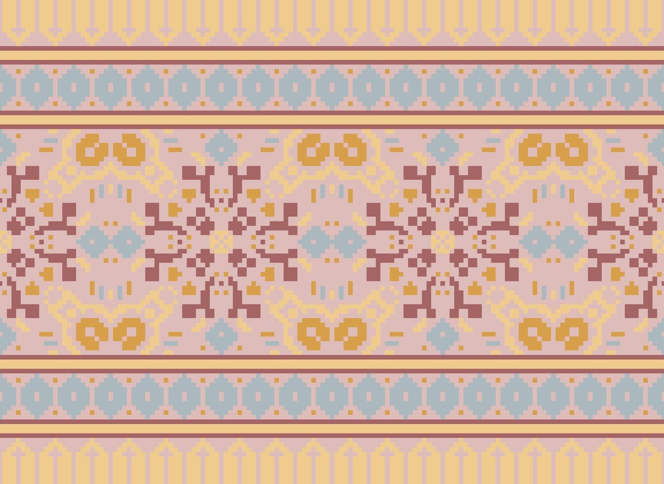 Pixel Ethnic pattern vector background. seamless pattern traditional, Design for background, wallpaper, Batik, fabric, carpet, clothing, wrapping, and textile.ethnic pattern Vector illustration.