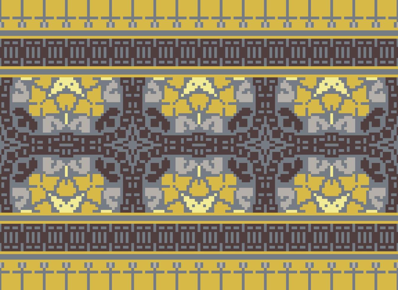 Pixel Ethnic pattern vector background. seamless pattern traditional, Design for background, wallpaper, Batik, fabric, carpet, clothing, wrapping, and textile.ethnic pattern Vector illustration.