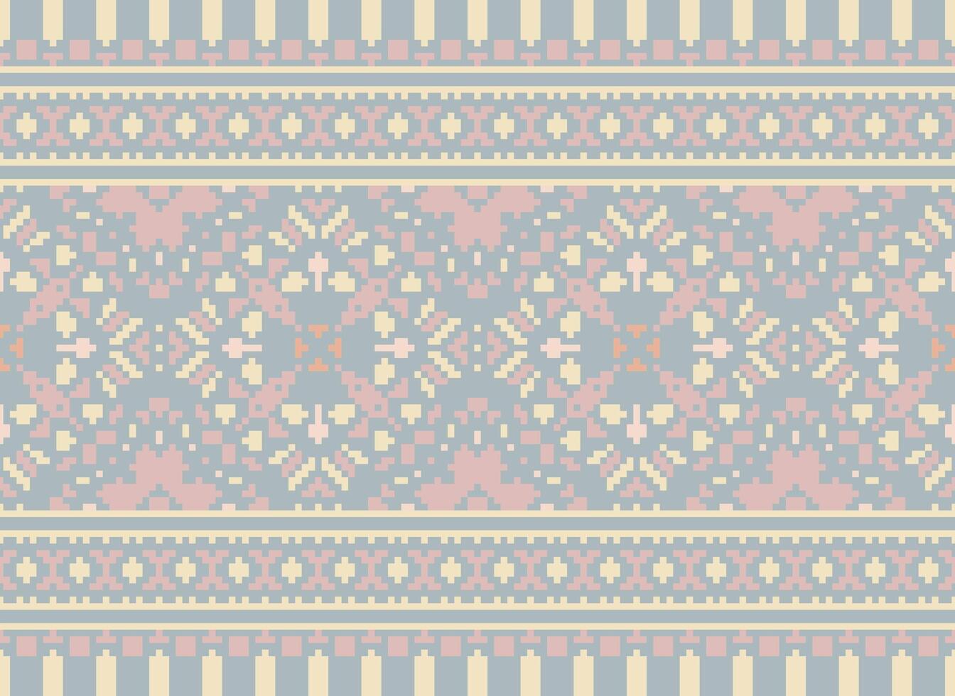 Pixel Ethnic pattern vector background. seamless pattern traditional, Design for background, wallpaper, Batik, fabric, carpet, clothing, wrapping, and textile.ethnic pattern Vector illustration.