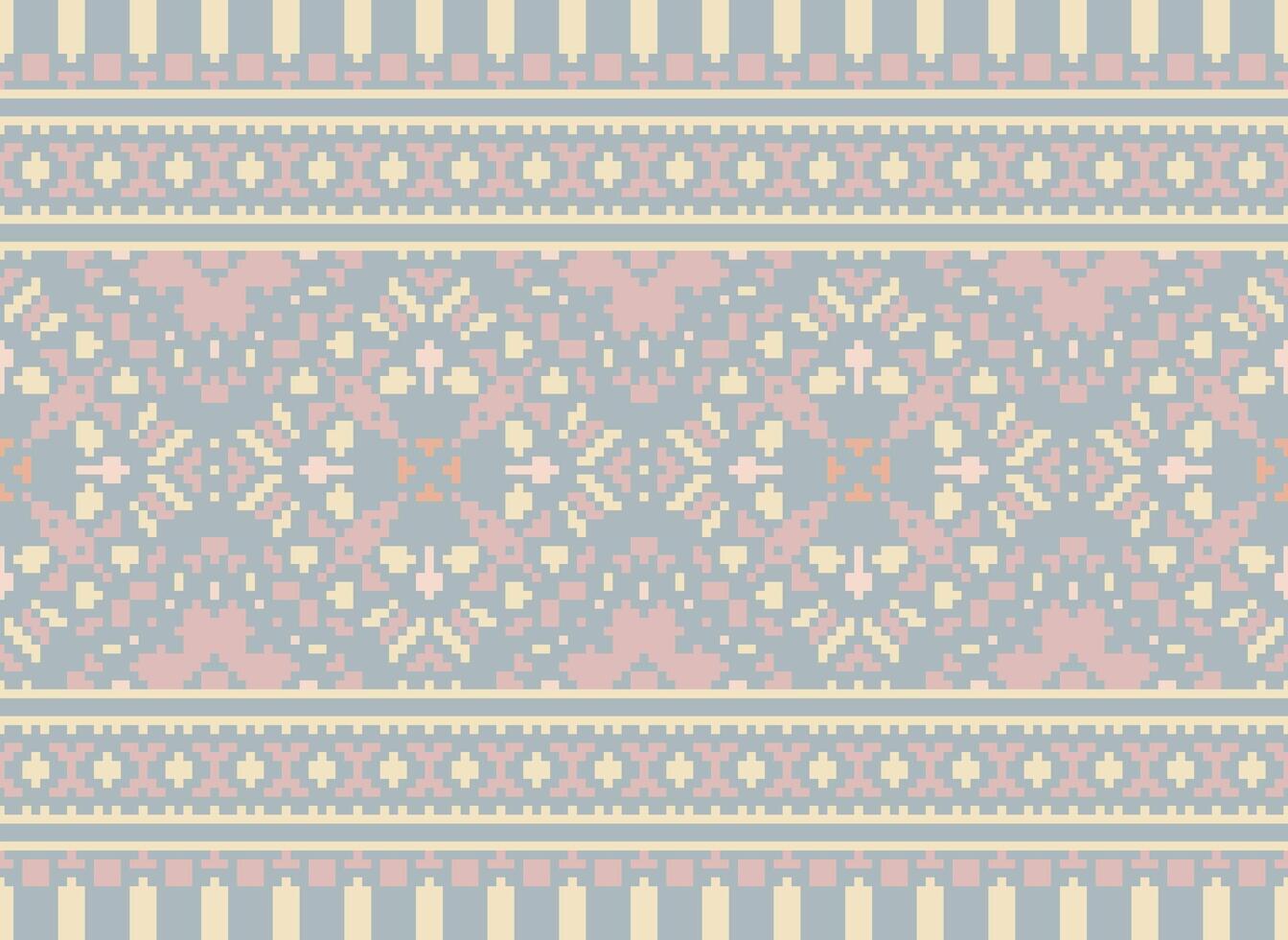 Pixel Ethnic pattern vector background. seamless pattern traditional, Design for background, wallpaper, Batik, fabric, carpet, clothing, wrapping, and textile.ethnic pattern Vector illustration.