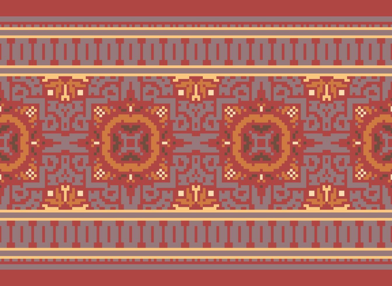 Pixel Ethnic pattern vector background. seamless pattern traditional, Design for background, wallpaper, Batik, fabric, carpet, clothing, wrapping, and textile.ethnic pattern Vector illustration.