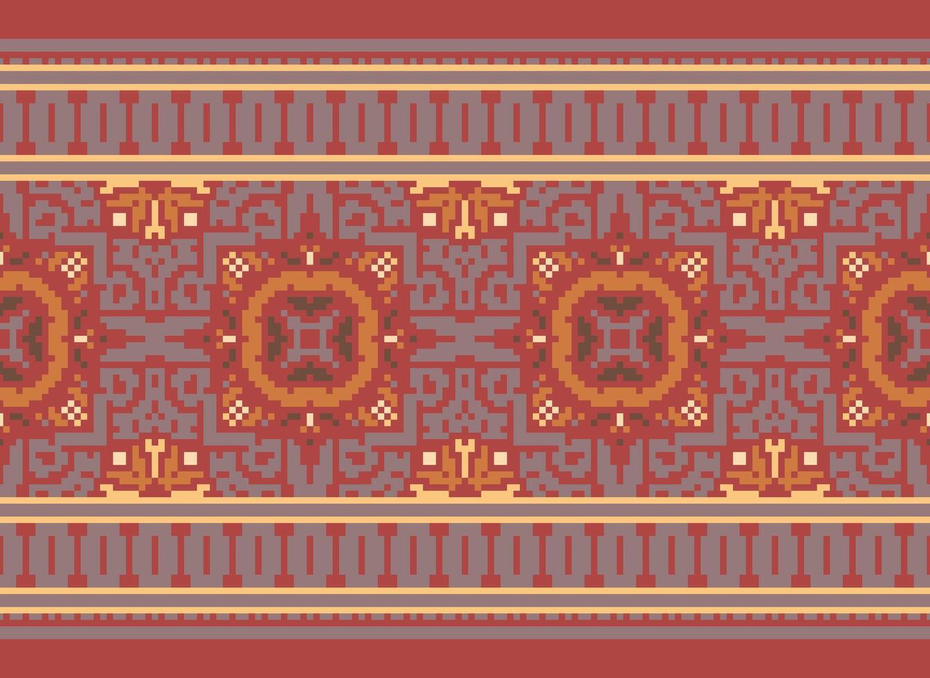 Pixel Ethnic pattern vector background. seamless pattern traditional, Design for background, wallpaper, Batik, fabric, carpet, clothing, wrapping, and textile.ethnic pattern Vector illustration.