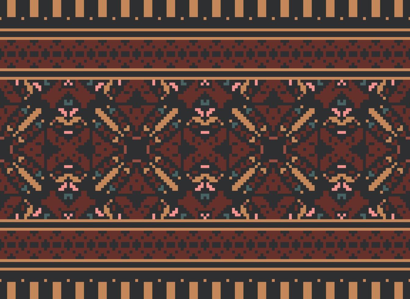 Pixel Ethnic pattern vector background. seamless pattern traditional, Design for background, wallpaper, Batik, fabric, carpet, clothing, wrapping, and textile.ethnic pattern Vector illustration.