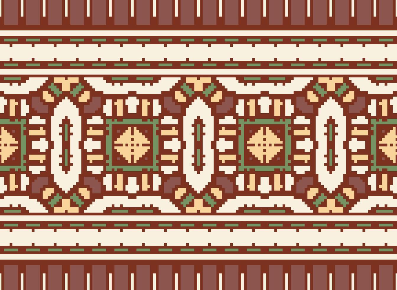 Nature vintages cross stitch traditional ethnic pattern paisley flower Ikat background abstract Aztec African Indonesian Indian seamless pattern for fabric print cloth dress carpet curtains and sarong vector