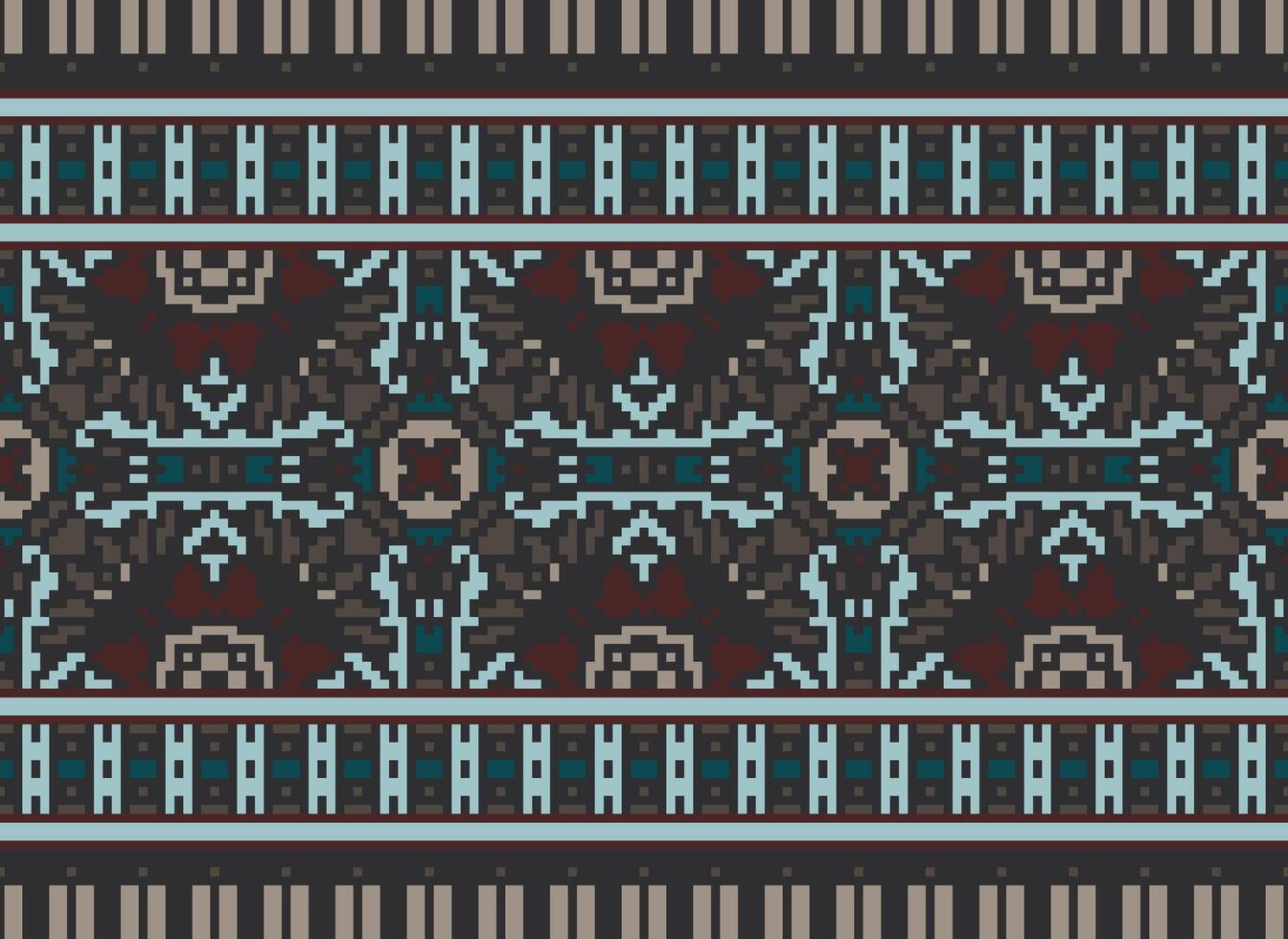 Pixel Ethnic pattern vector background. seamless pattern traditional, Design for background, wallpaper, Batik, fabric, carpet, clothing, wrapping, and textile.ethnic pattern Vector illustration.