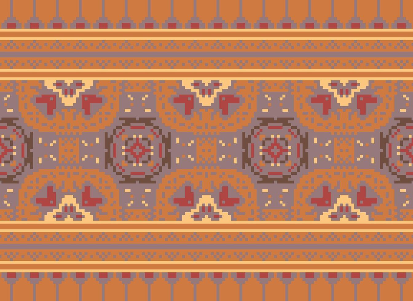 Pixel Ethnic pattern vector background. seamless pattern traditional, Design for background, wallpaper, Batik, fabric, carpet, clothing, wrapping, and textile.ethnic pattern Vector illustration.