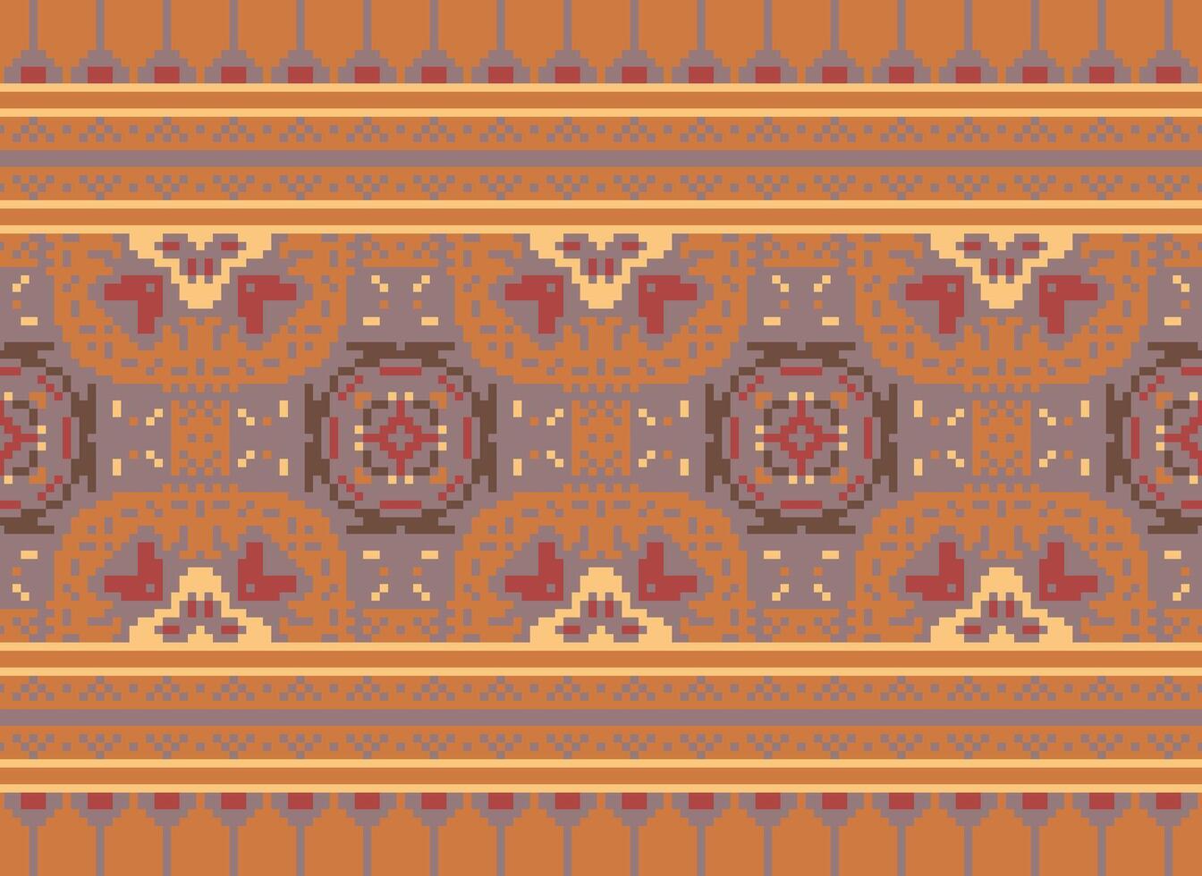 Pixel Ethnic pattern vector background. seamless pattern traditional, Design for background, wallpaper, Batik, fabric, carpet, clothing, wrapping, and textile.ethnic pattern Vector illustration.