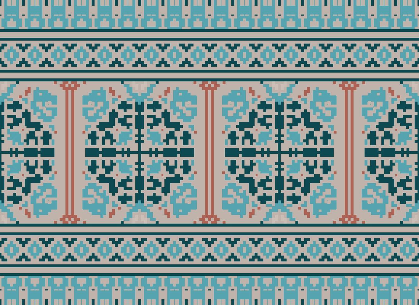 Nature vintages cross stitch traditional ethnic pattern paisley flower Ikat background abstract Aztec African Indonesian Indian seamless pattern for fabric print cloth dress carpet curtains and sarong vector