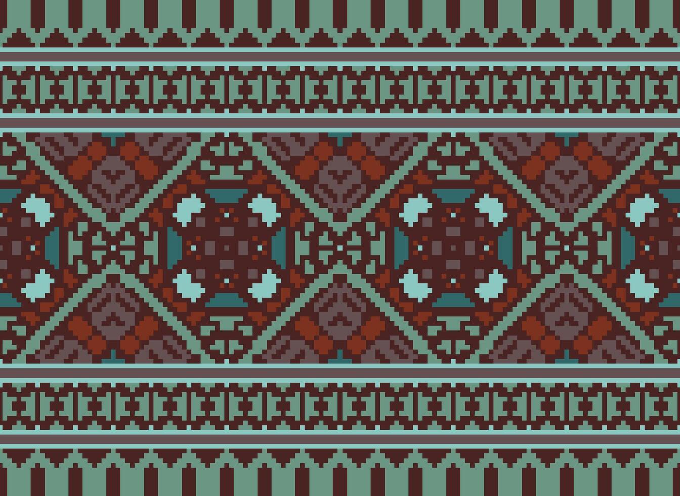 Pixel Ethnic pattern vector background. seamless pattern traditional, Design for background, wallpaper, Batik, fabric, carpet, clothing, wrapping, and textile.ethnic pattern Vector illustration.