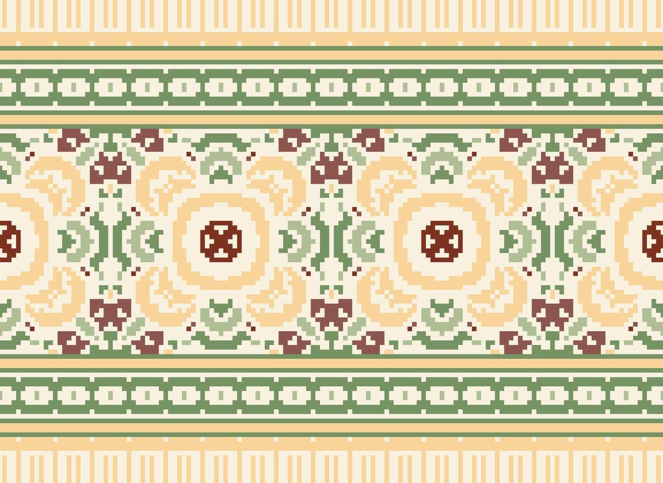 Nature vintages cross stitch traditional ethnic pattern paisley flower Ikat background abstract Aztec African Indonesian Indian seamless pattern for fabric print cloth dress carpet curtains and sarong vector
