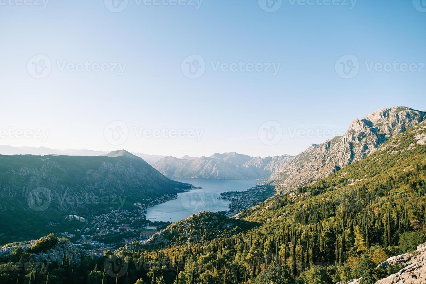 View from Mount Lovcen to the Bay of Kotor surrounded by a mountain range. Montenegro photo