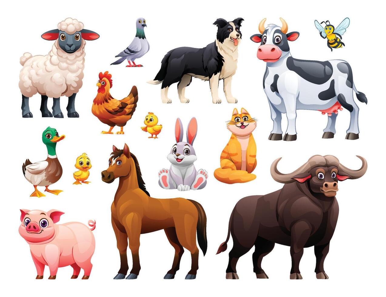 conjunto de granja animales vector dibujos animados ilustración