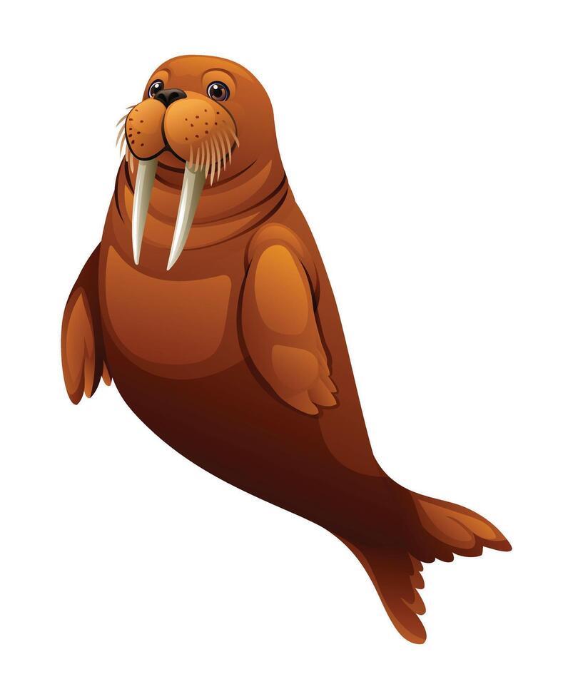 Cartoon walrus swimming. Vector illustration isolated on white background