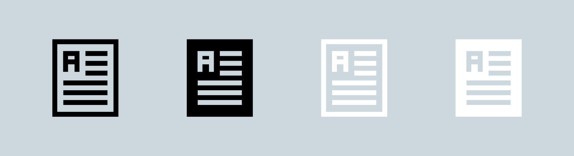 Articles icon set in black and white. Blog signs vector illustration.