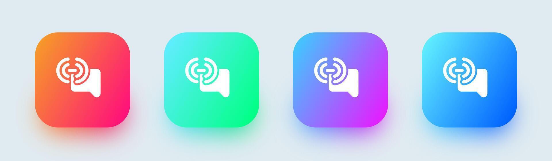 Broadcast channel solid icon in square gradient colors. Chat group signs vector illustration.