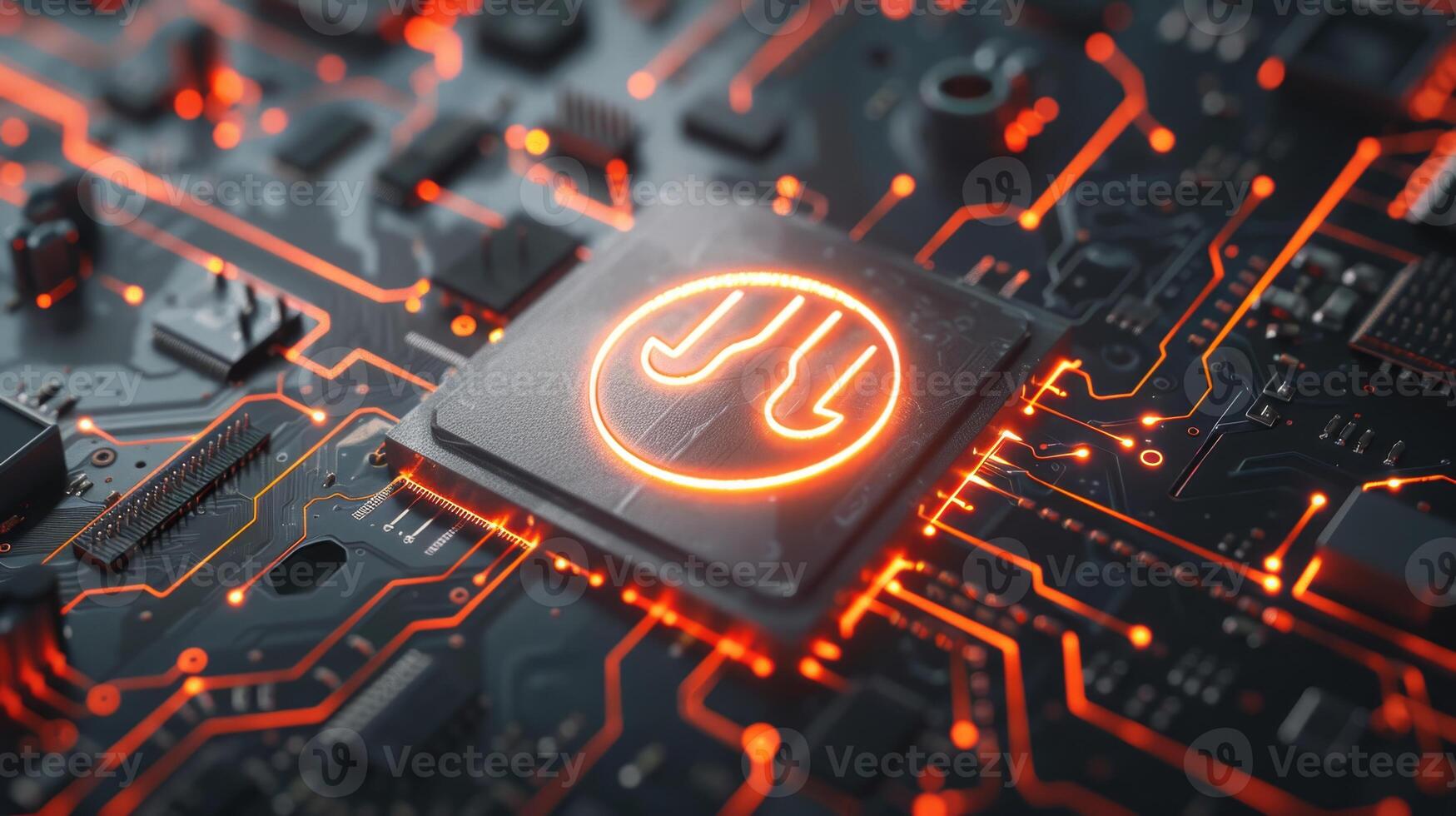 AI generated The main microchip on the motherboard of electrical equipment. The concept of modern technologies photo