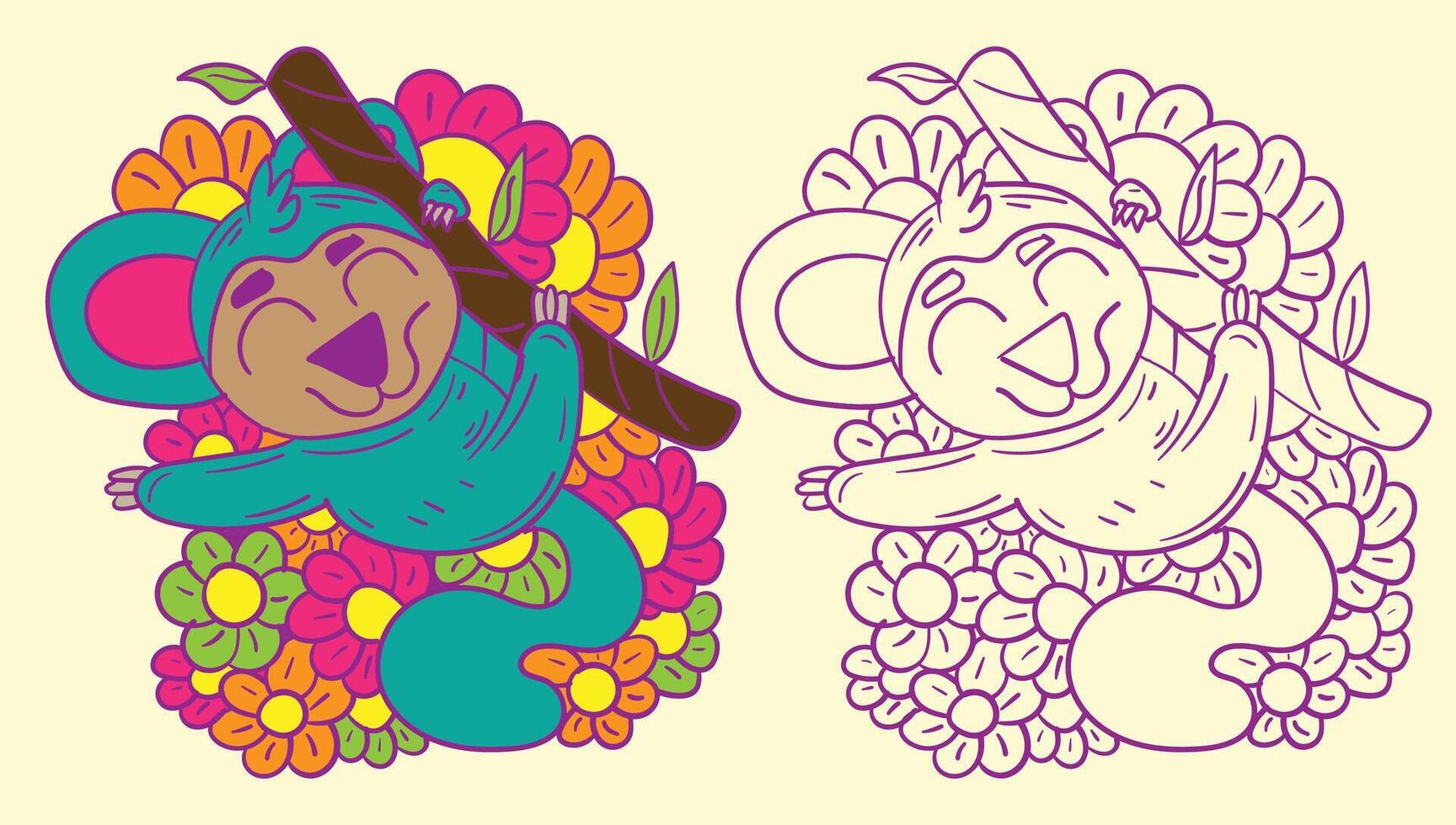 monkey  doodle cute animal illustration for book coloring page vector