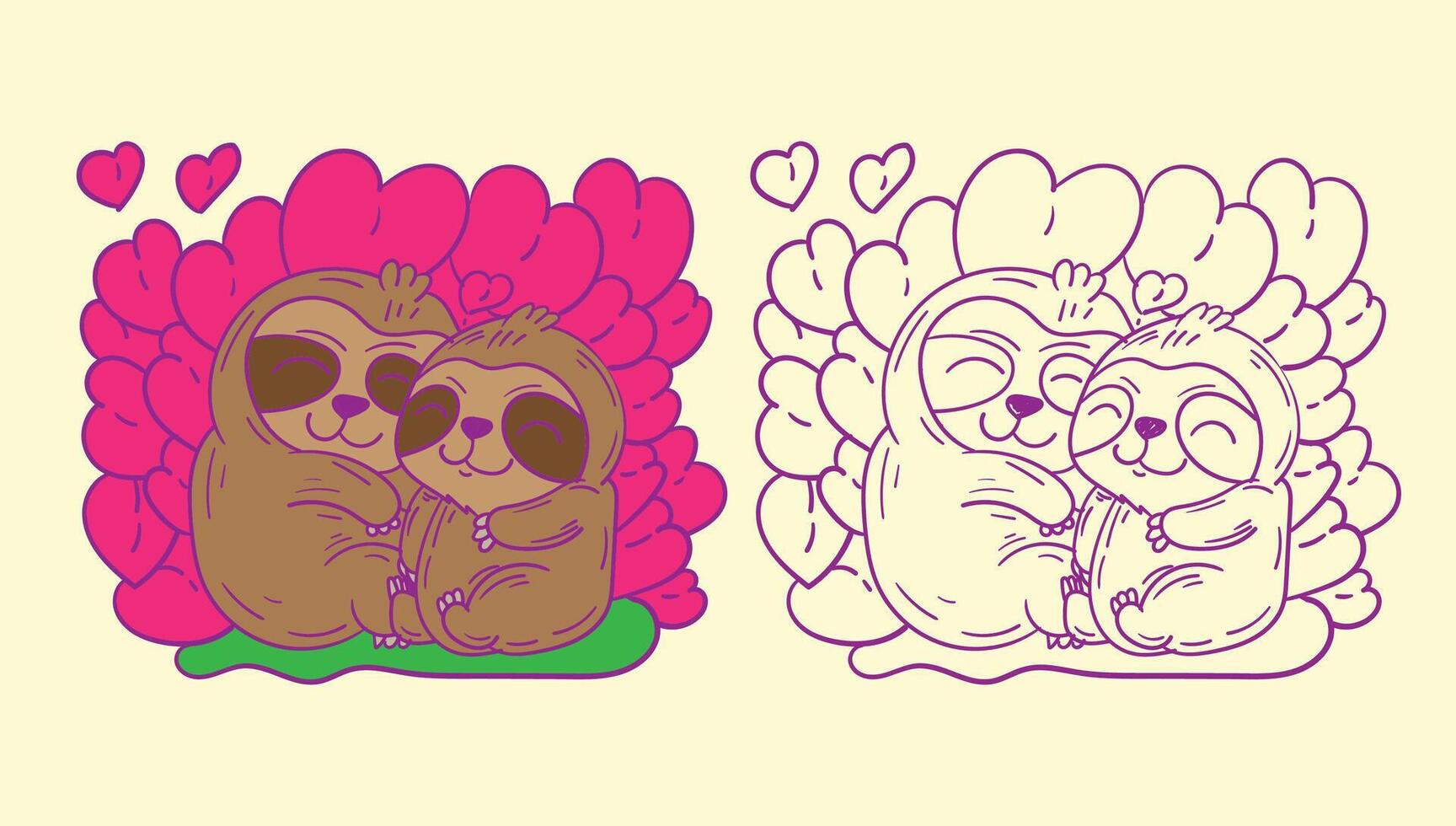sloth doodle cute animal illustration for book coloring page vector