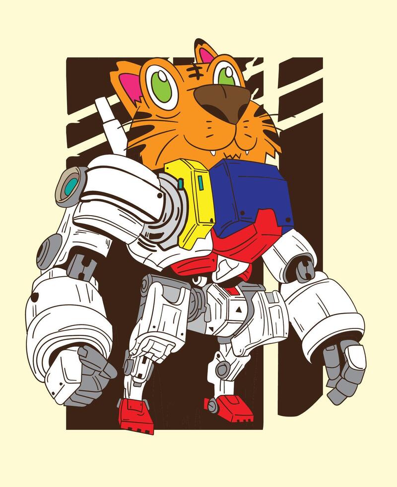 animal robot ilustración diseño para sukajan es media Japón tradicional paño o camiseta con digital mano dibujado bordado hombres camisetas verano casual corto manga cadera salto t camisa ropa de calle vector