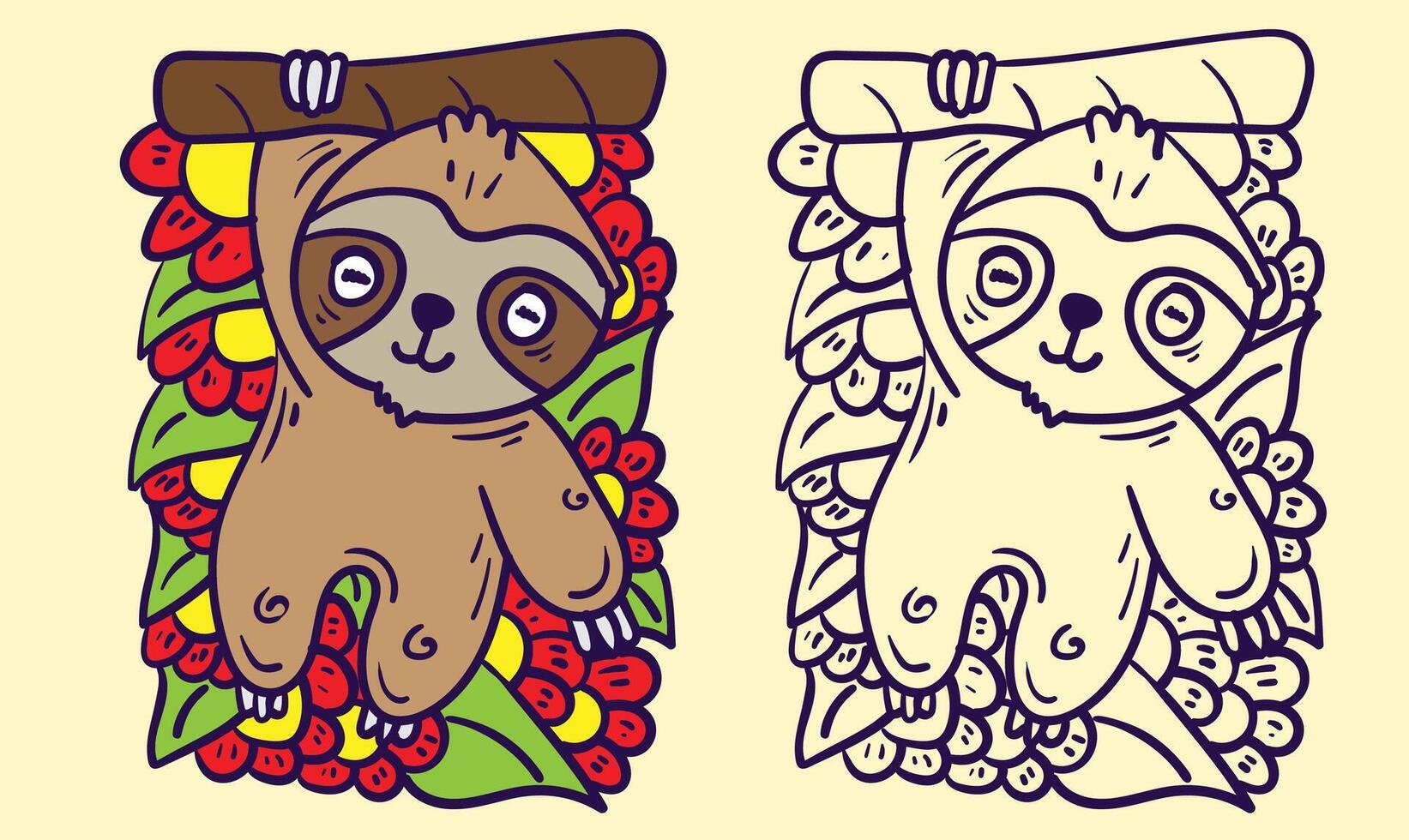 sloth Cute vector sloth bear animal simple set. Can be used for cards, flyers, posters, t-shirts. coloring book