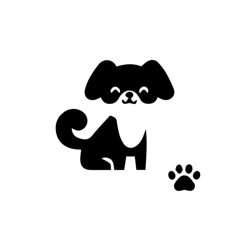 Vector silhouette of dog on white background.