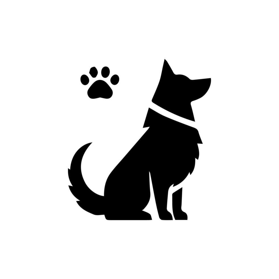 Vector silhouette of dog on white background.