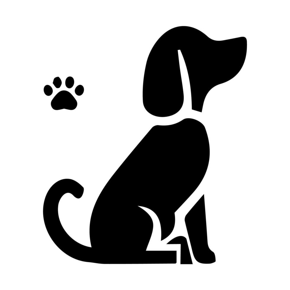 Vector silhouette of dog on white background.