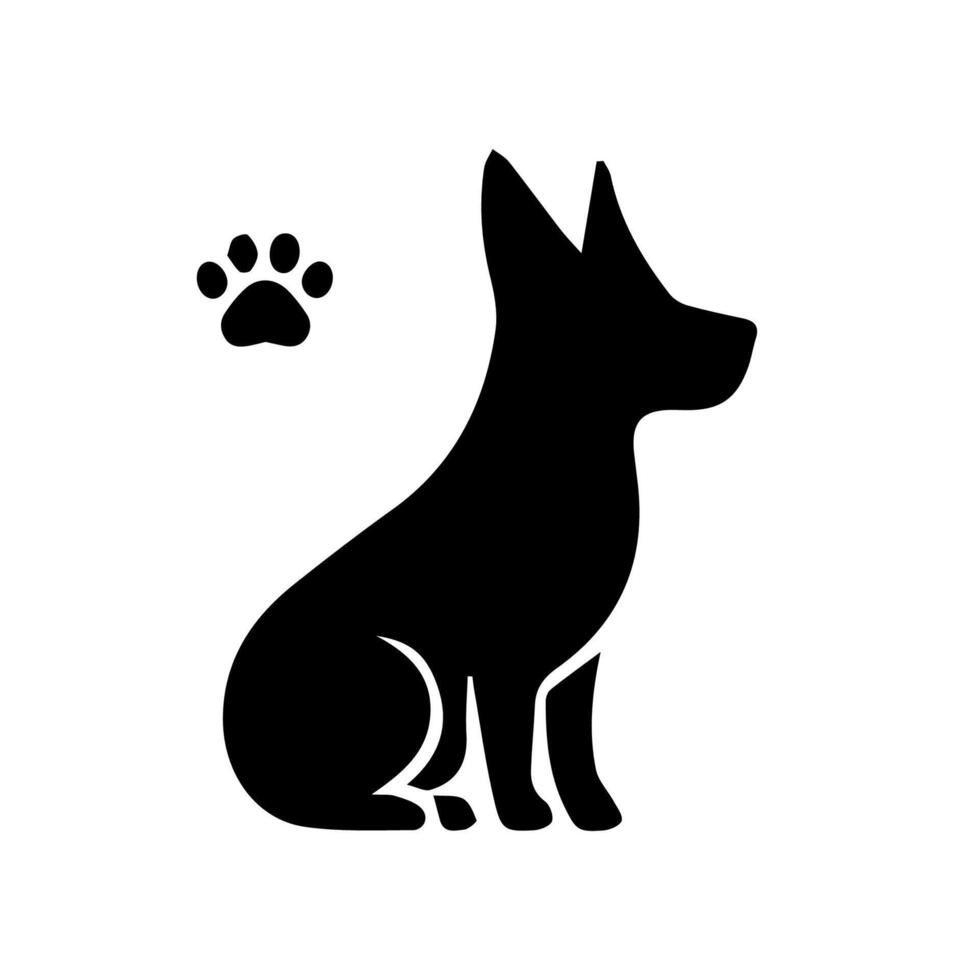 Vector silhouette of dog on white background.