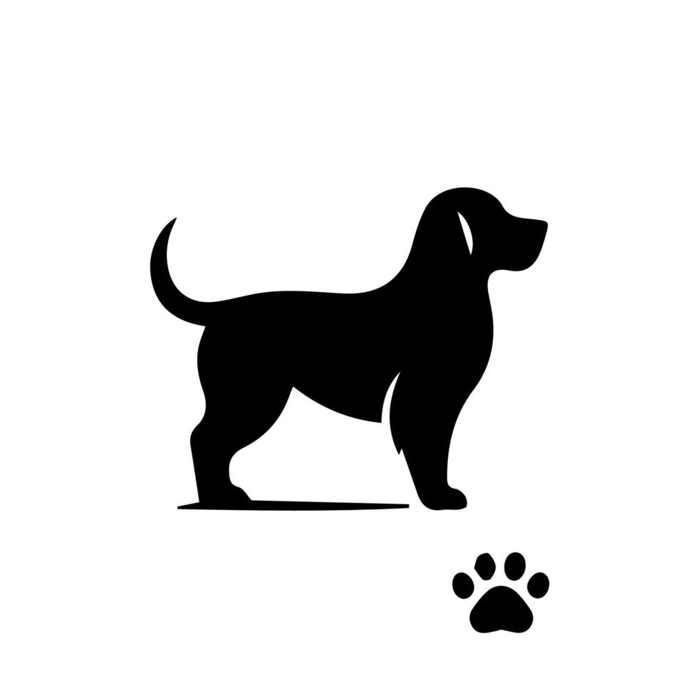 Vector silhouette of dog on white background.