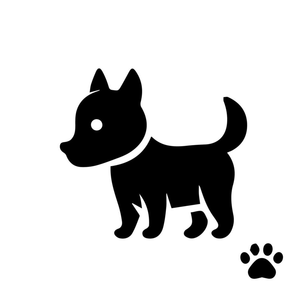 Vector silhouette of dog on white background.