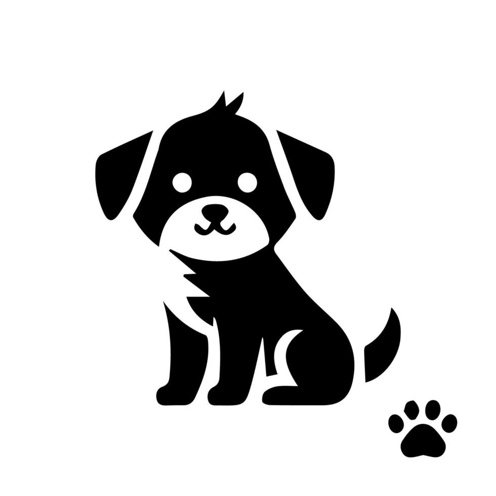 Vector silhouette of dog on white background.